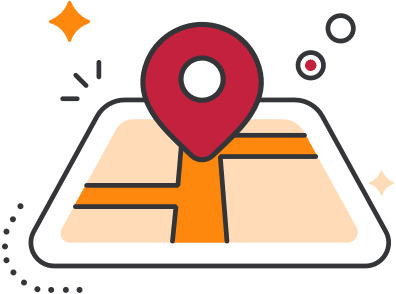Interactive map icon with location pin and navigation elements